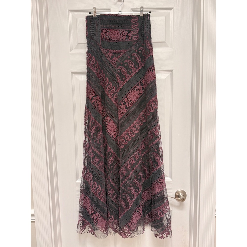 Vintage Christian Lacroix Bazar Lace Eyelet Maxi Dress Grey Plum FR 38 US XS